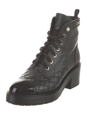 Chanel Interlocking CC Logo Leather Combat Boots