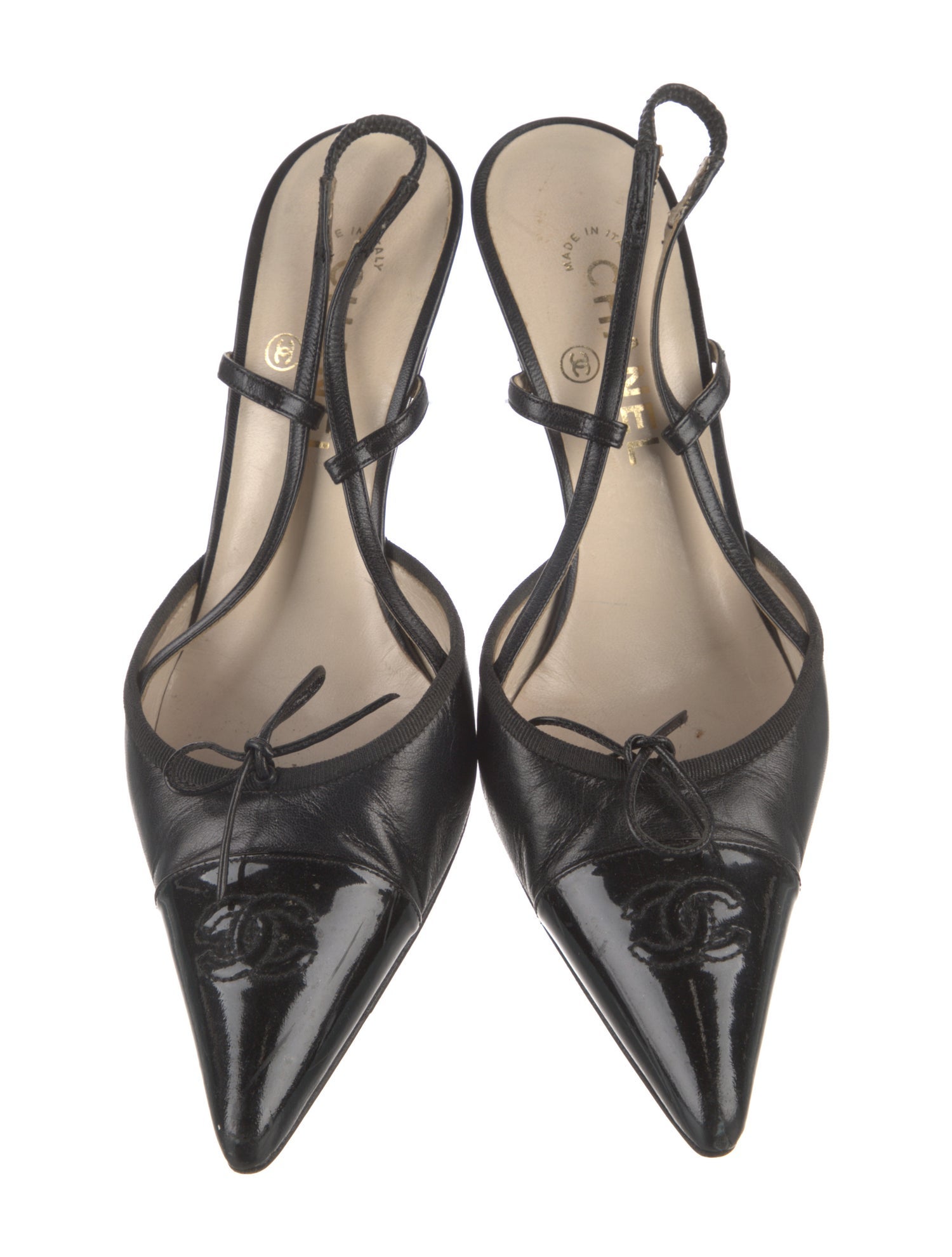 Chanel Interlocking CC Logo Leather Slingback Pumps