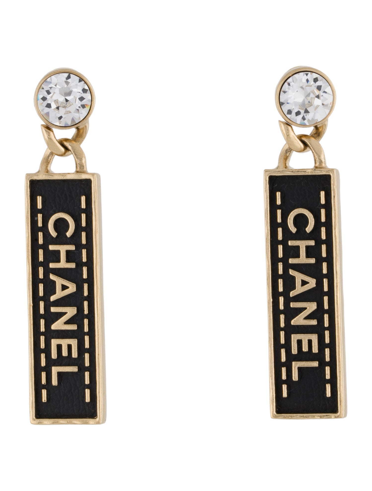 Chanel 2023 Strass & Enamel 'CHANEL' Drop Earrings