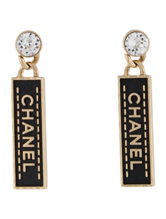 Chanel 2023 Strass & Enamel 'CHANEL' Drop Earrings