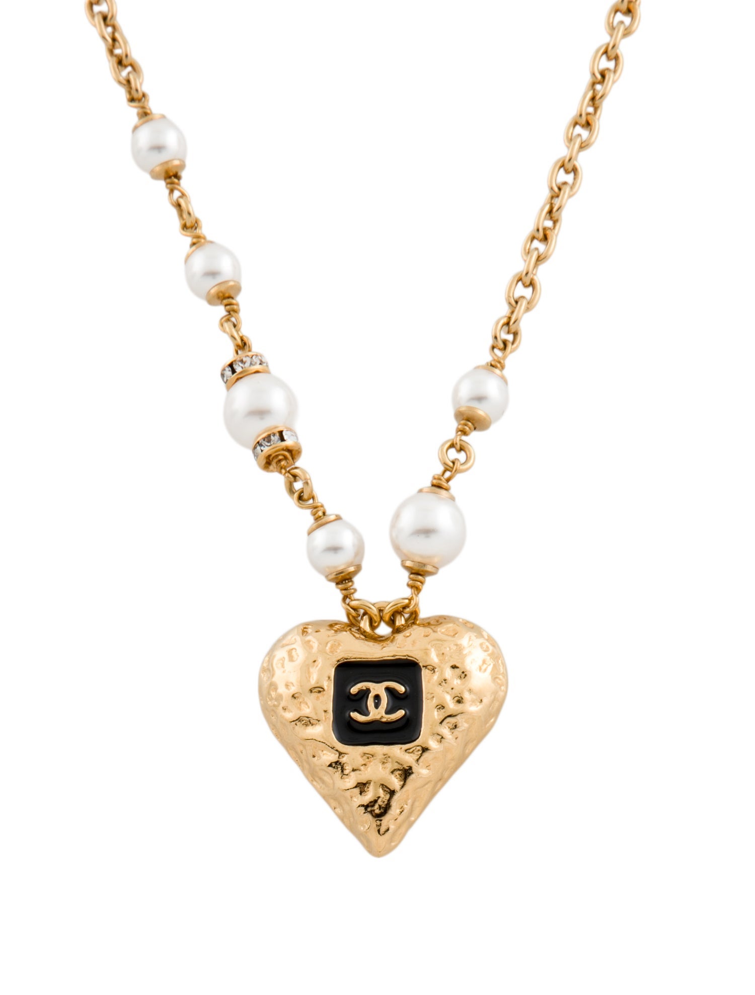 Chanel 2023 Faux Pearl & Resin CC Heart Pendant Necklace