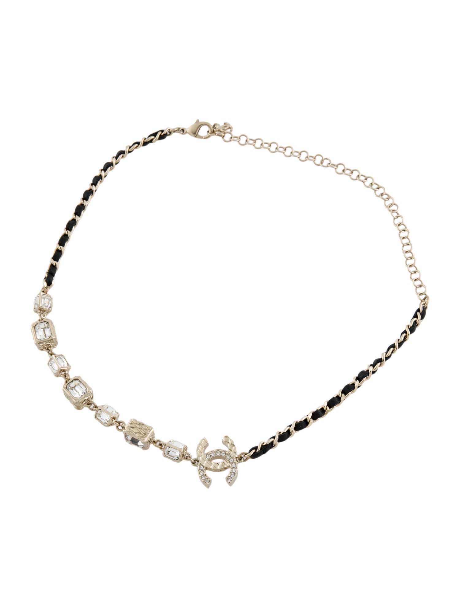 Chanel 2023 Leather & Strass CC Collar Necklace