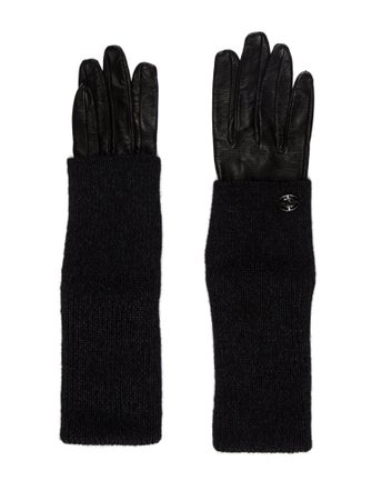 Chanel CC Wool & Leather Gloves