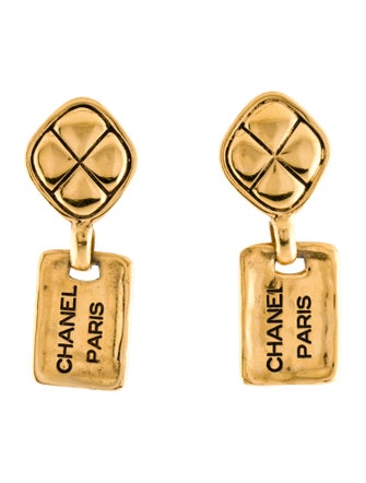 Chanel Vintage Quilted Drop Clip-On Earrings