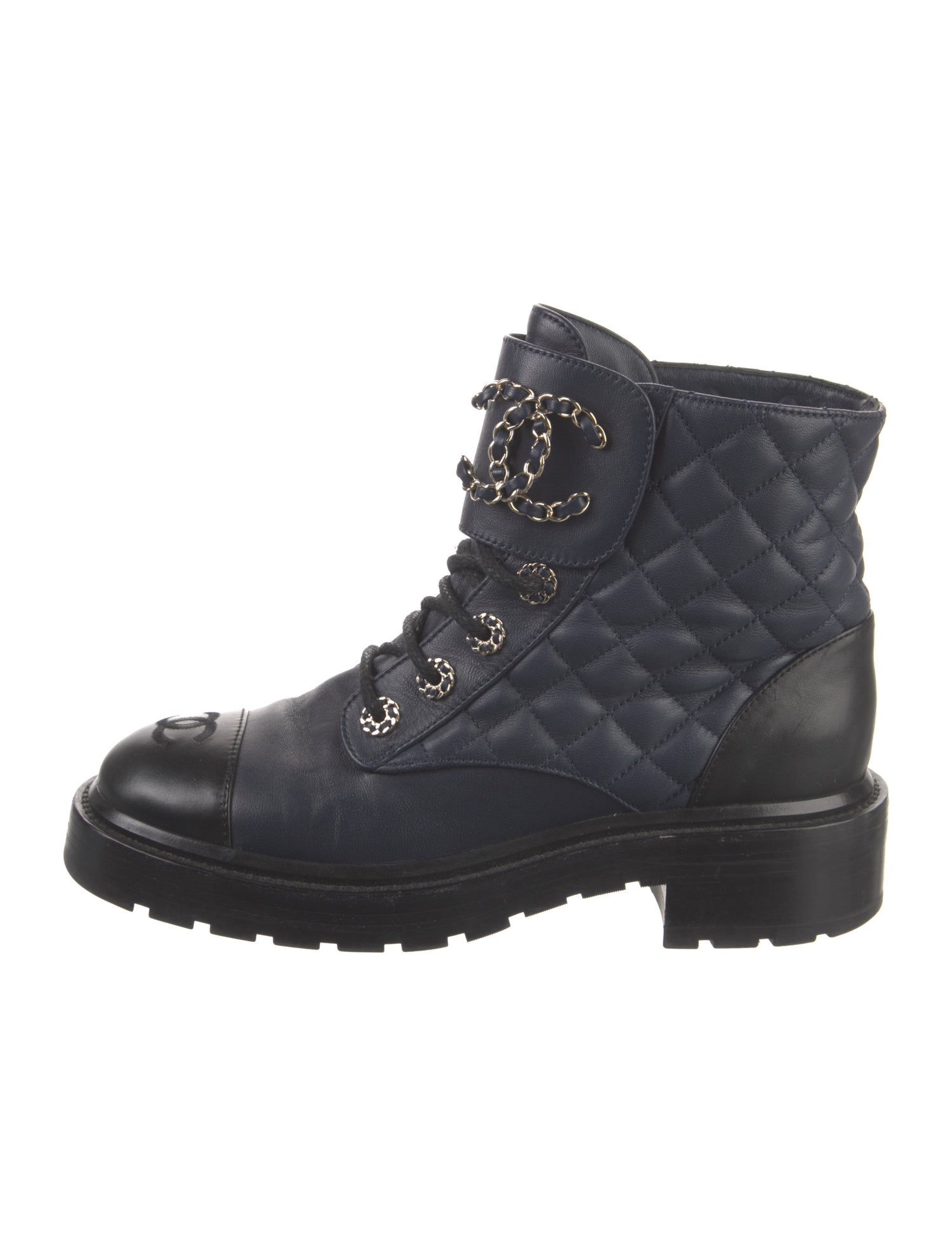 Chanel Interlocking CC Logo Leather Combat Boots