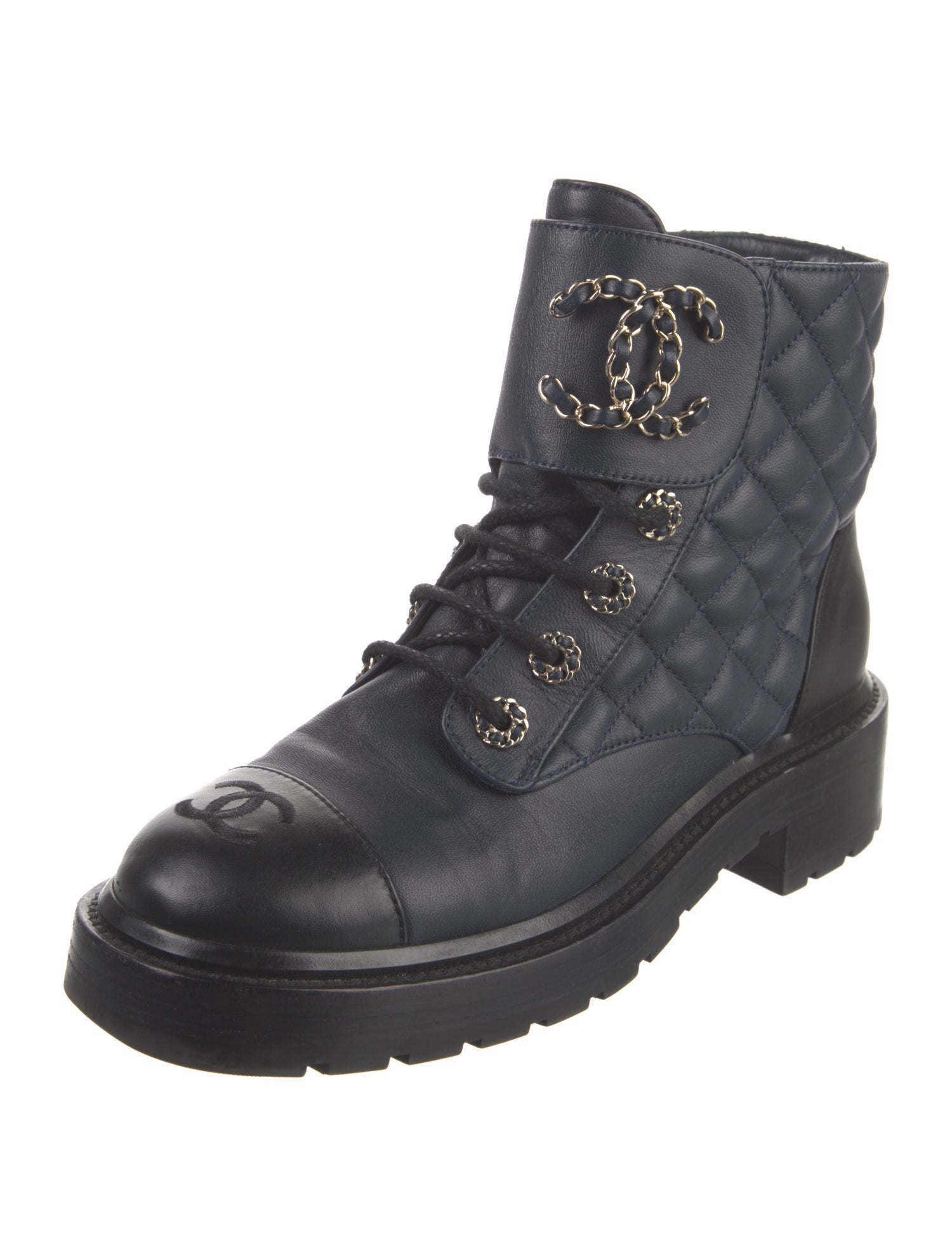 Chanel Interlocking CC Logo Leather Combat Boots