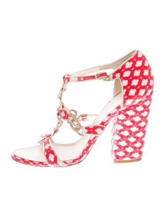Chanel Tweed Printed T-Strap Sandals