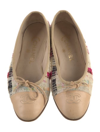 Chanel Interlocking CC Logo Tweed Ballet Flats