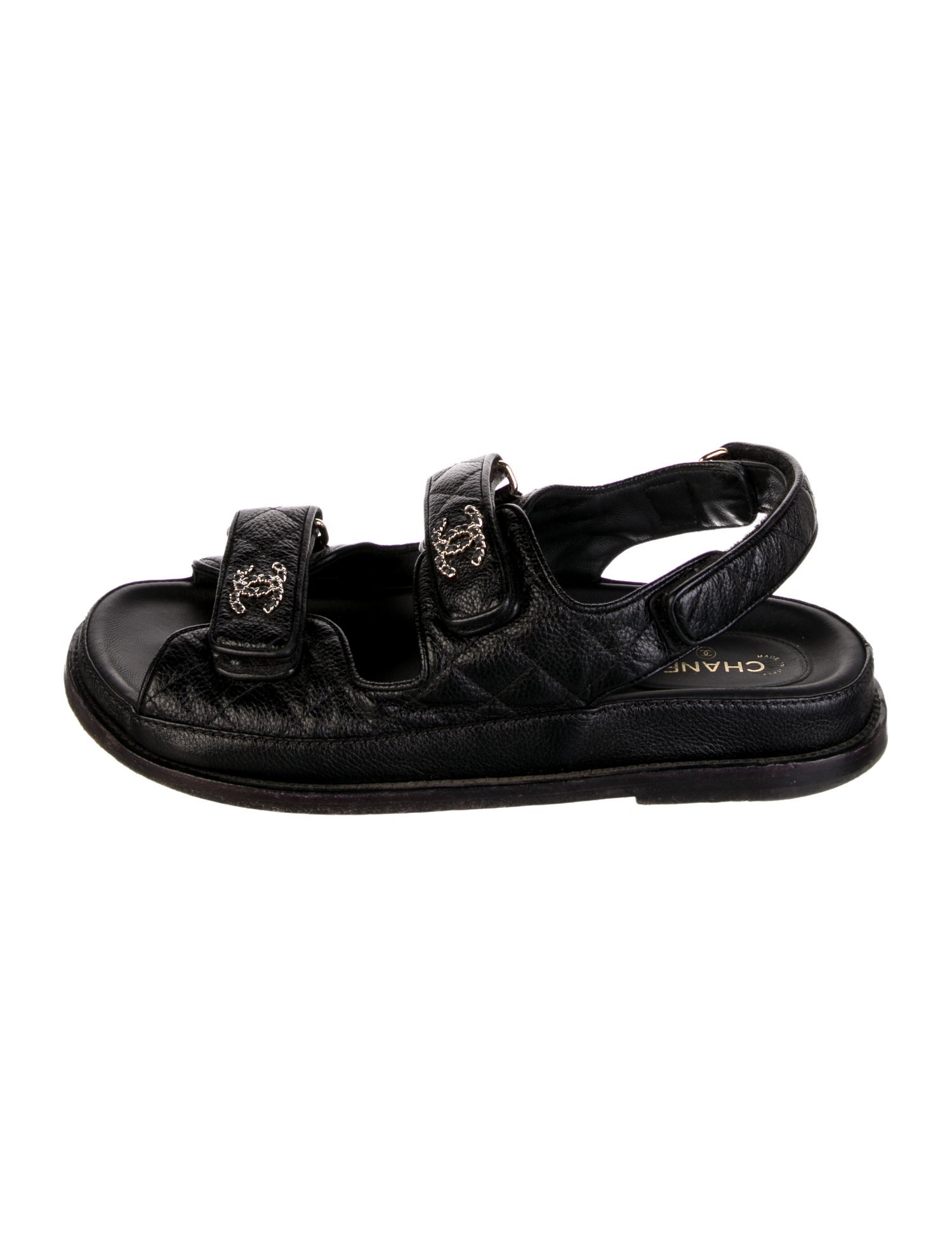 Chanel Interlocking CC Logo Leather Slingback Sandals