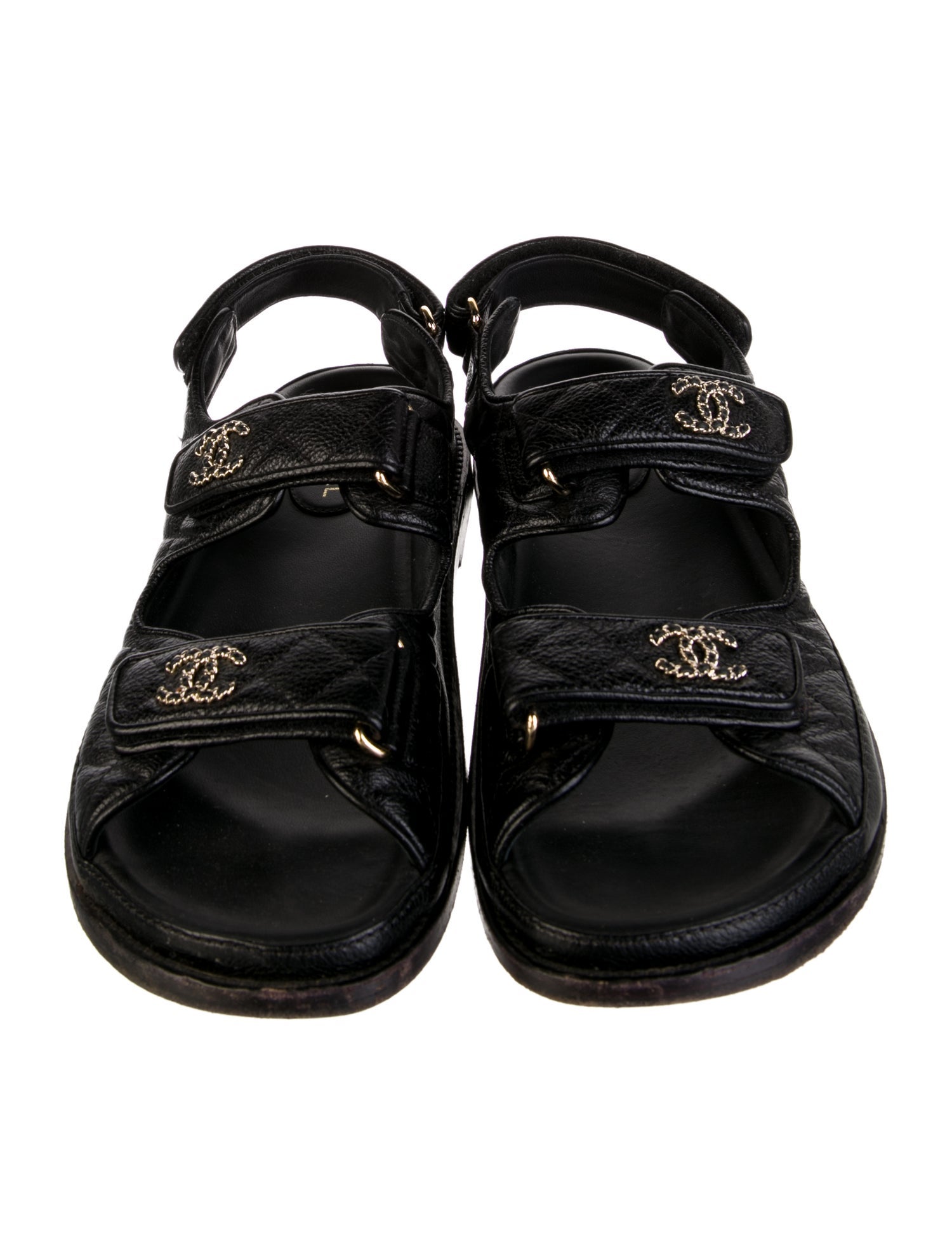 Chanel Interlocking CC Logo Leather Slingback Sandals