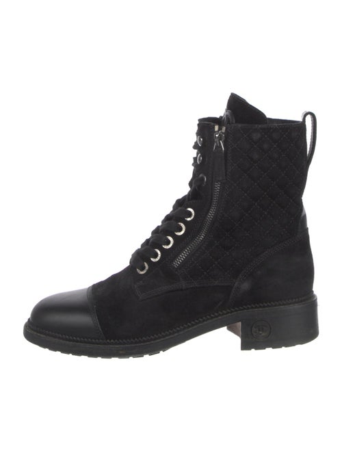 Chanel Interlocking CC Logo Suede Combat Boots