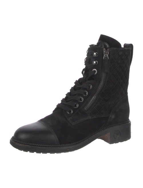 Chanel Interlocking CC Logo Suede Combat Boots