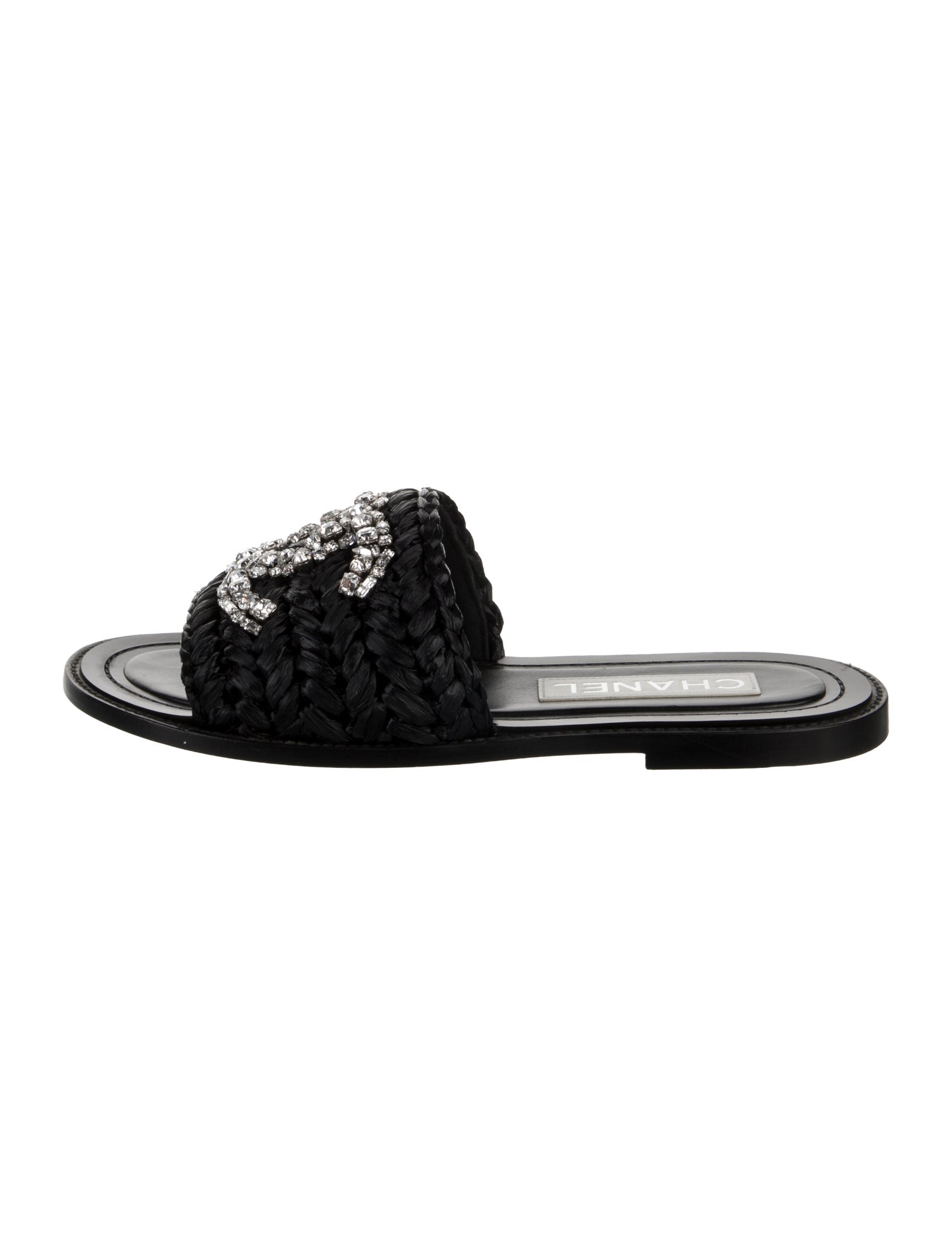Chanel Interlocking CC Logo Raffia Slides