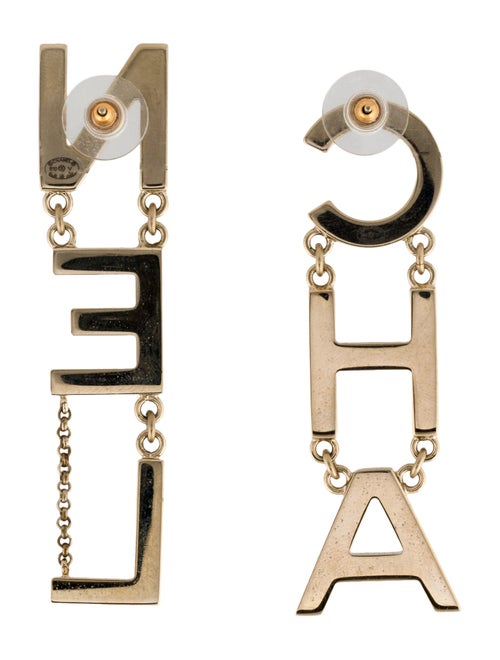 Chanel 2020 'CHA-NEL' Drop Earrings