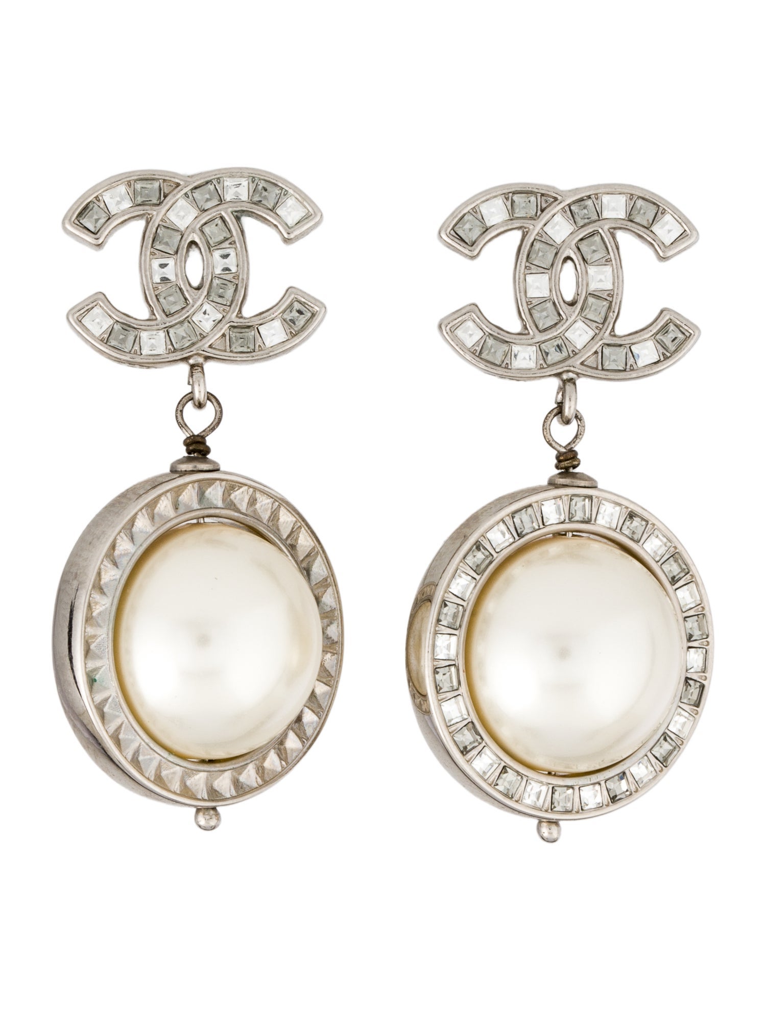 Chanel Faux Pearl & Strass Drop Earrings