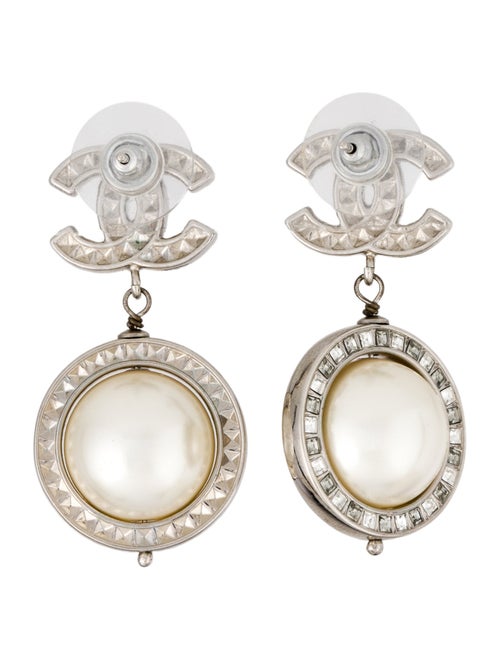 Chanel Faux Pearl & Strass Drop Earrings