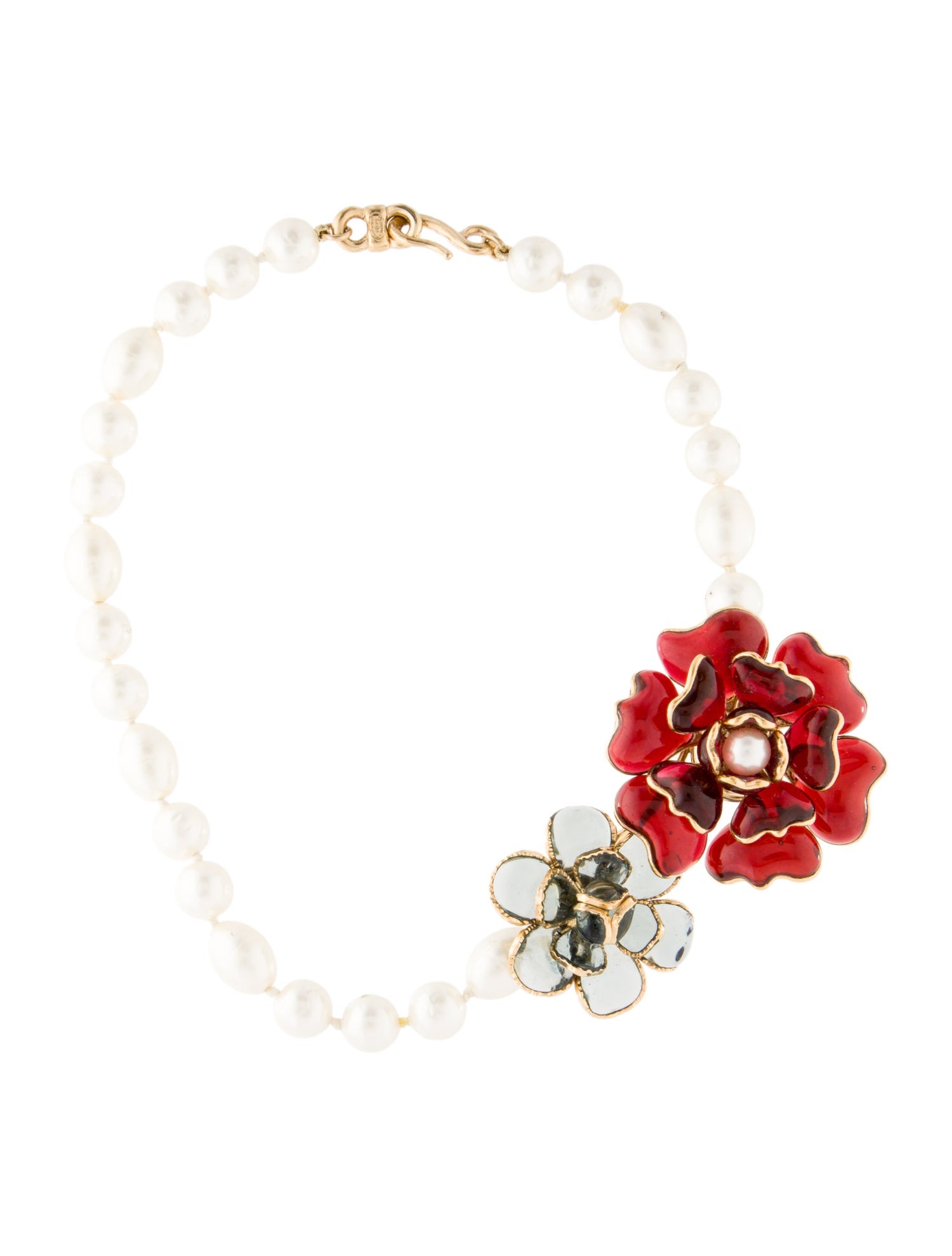 Chanel Faux Pearl & Gripoix Camellia Collar Necklace
