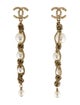 Chanel Faux Pearl & Strass CC Twisted Chain Drop Earrings