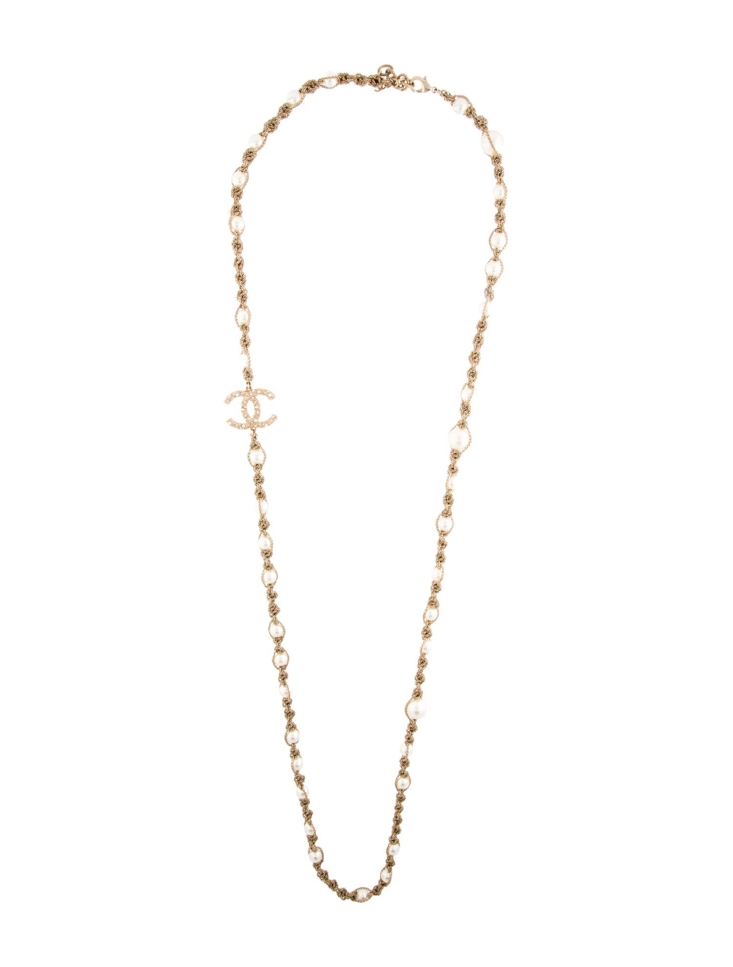 Chanel Faux Pearl & Diamond CC Twisted Chain Necklace