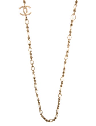Chanel Faux Pearl & Diamond CC Twisted Chain Necklace
