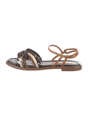 Chanel Interlocking CC Logo Leather Slingback Sandals