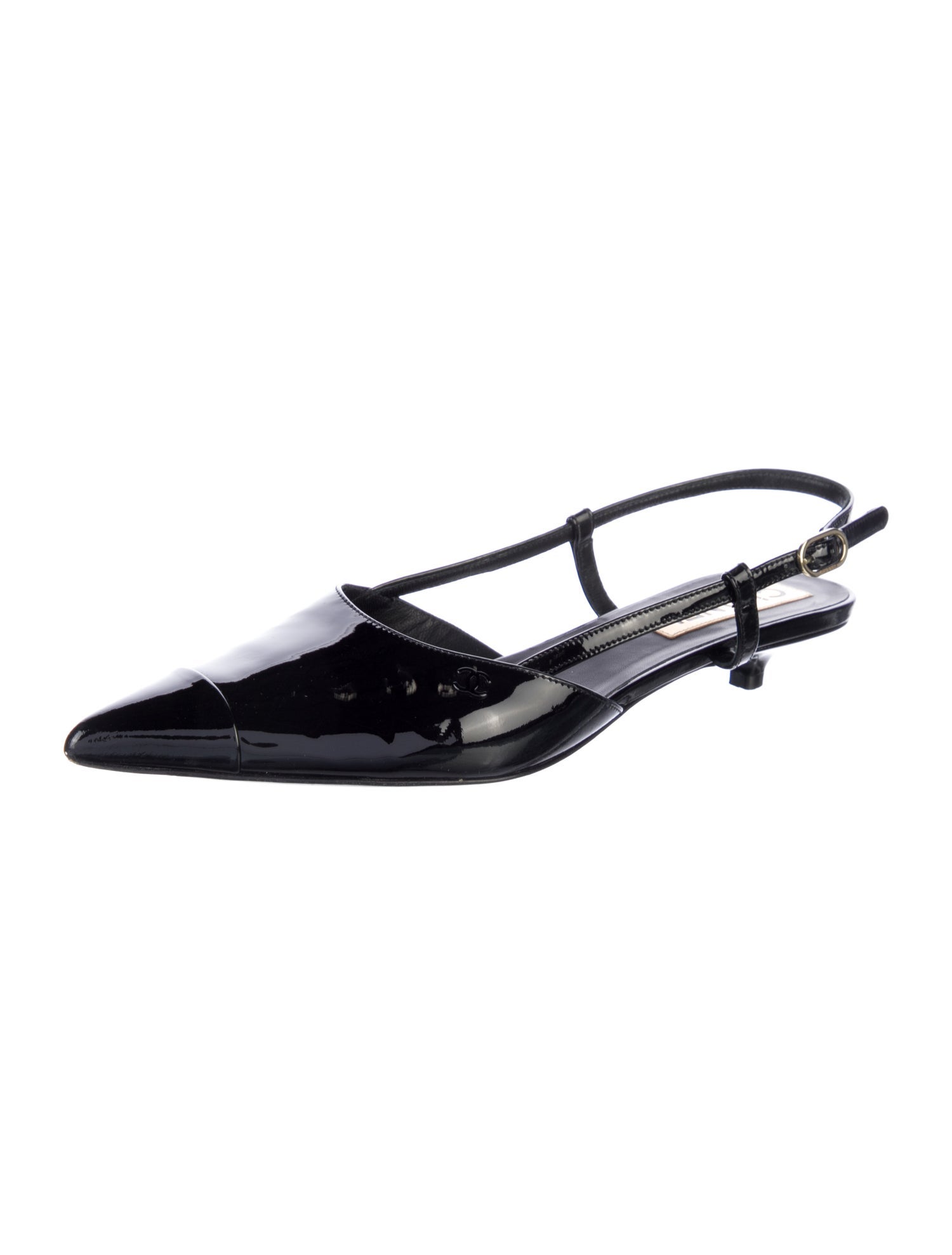 Chanel Interlocking CC Logo Patent Leather Slingback Pumps
