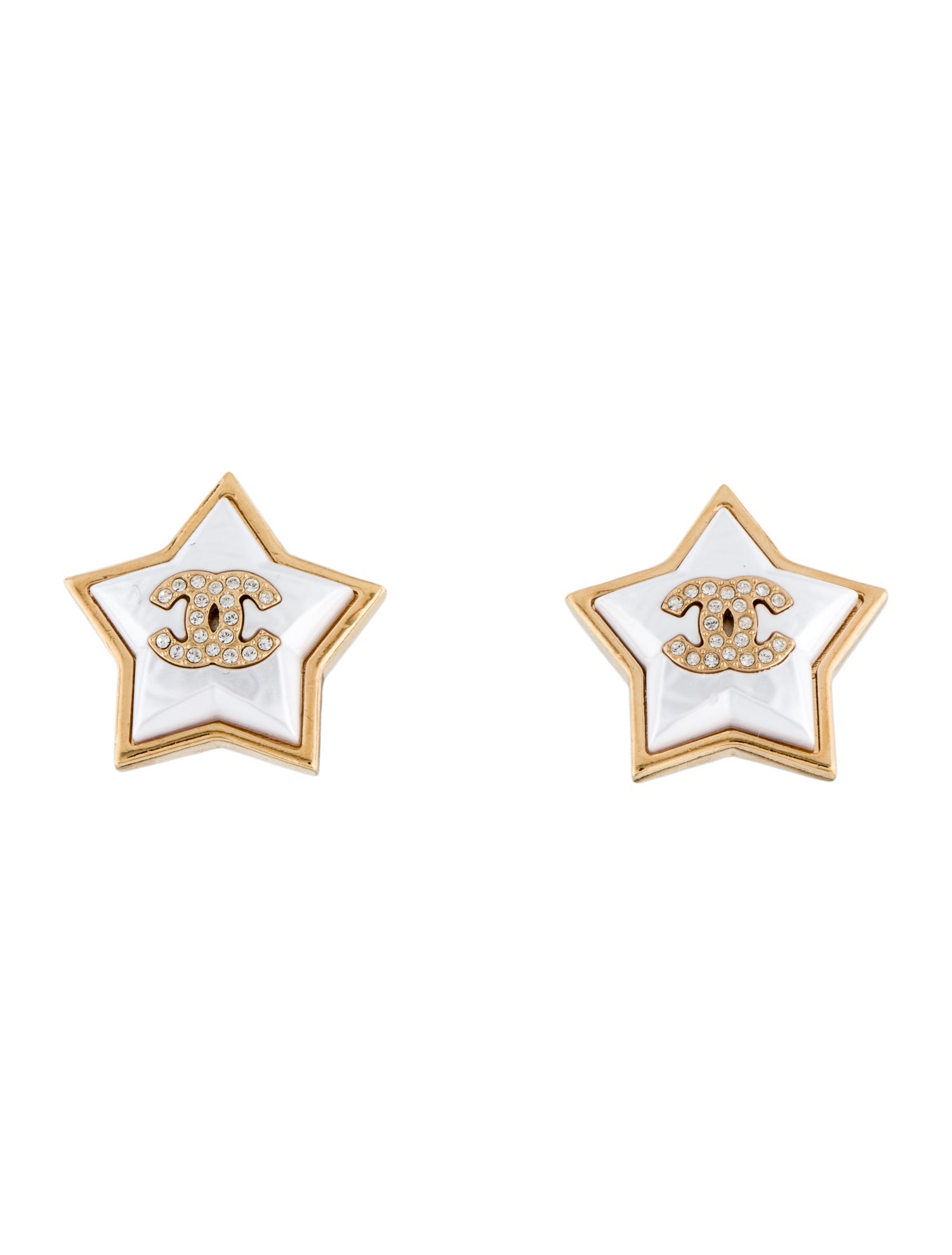 Chanel 2024 Faux Pearl & Strass CC Star Stud Earrings