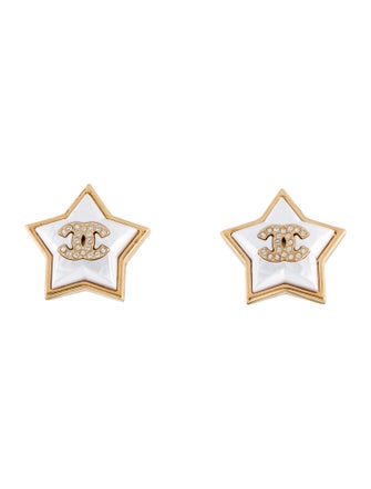 Chanel 2024 Faux Pearl & Strass CC Star Stud Earrings