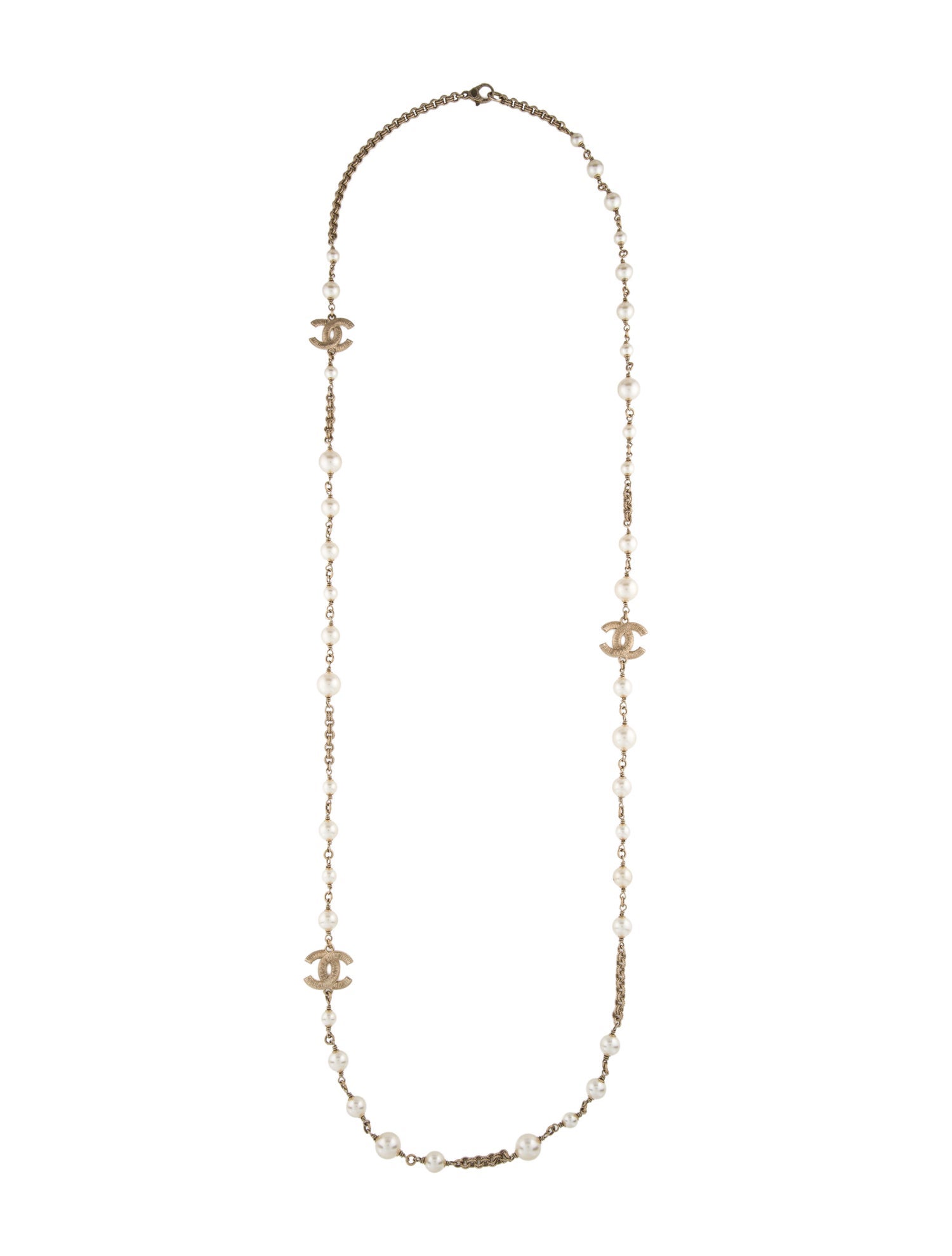 Chanel Faux Pearl CC Station Necklace