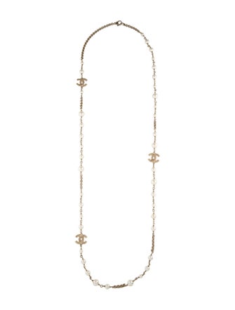 Chanel Faux Pearl CC Station Necklace