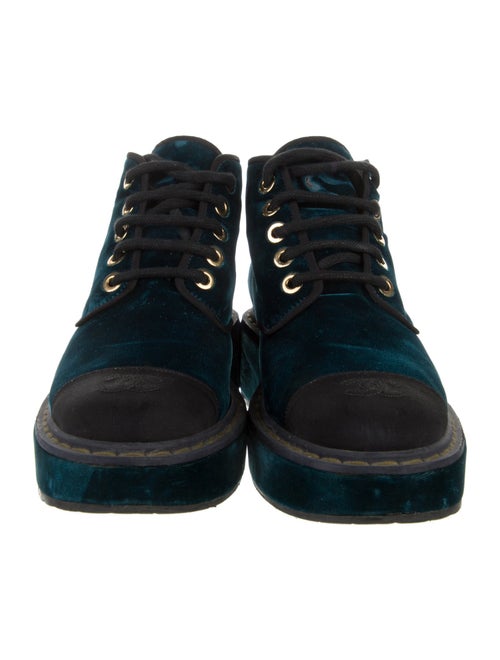 Chanel Interlocking CC Logo Velvet Lace-Up Boots