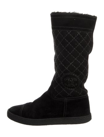 Chanel Interlocking CC Logo Suede Boots
