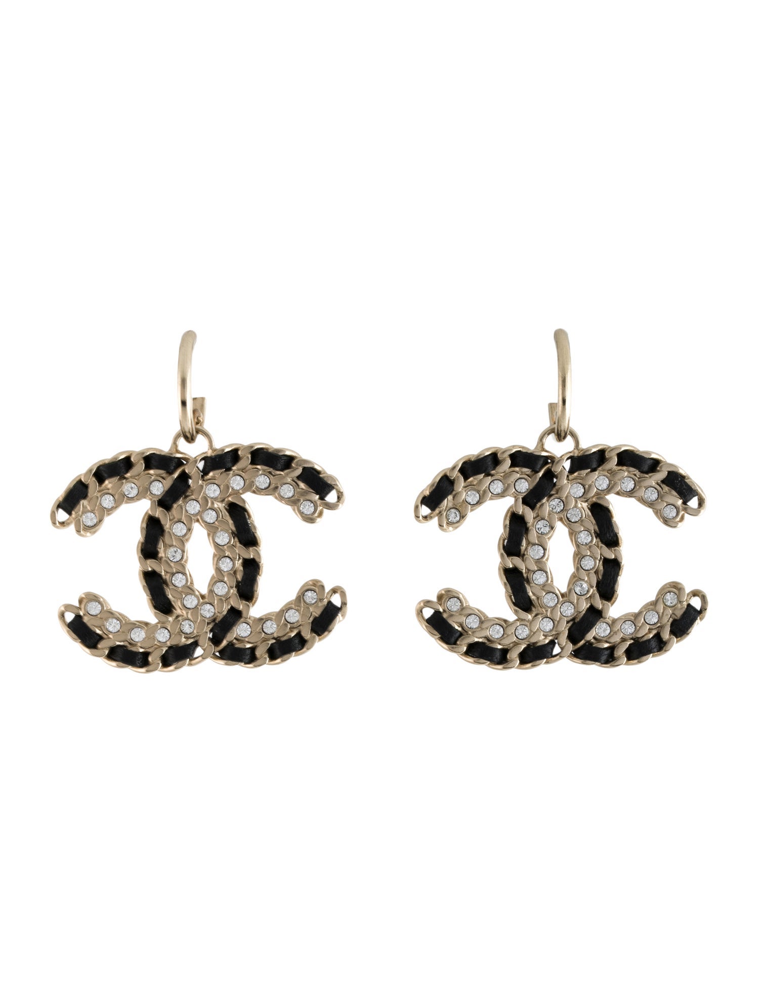 Chanel 2020 Leather & Strass CC Drop Earrings