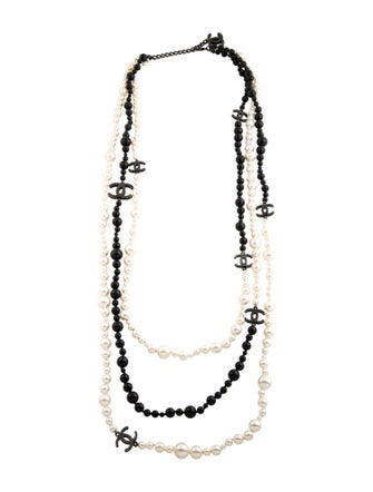 Chanel Faux Pearl & Resin CC Bead Multistrand Necklace