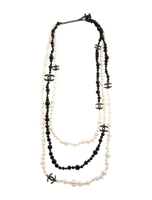 Chanel Faux Pearl & Resin CC Bead Multistrand Necklace