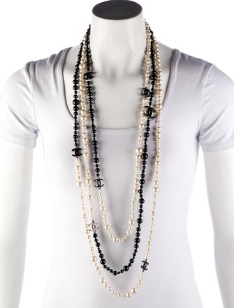 Chanel Faux Pearl & Resin CC Bead Multistrand Necklace