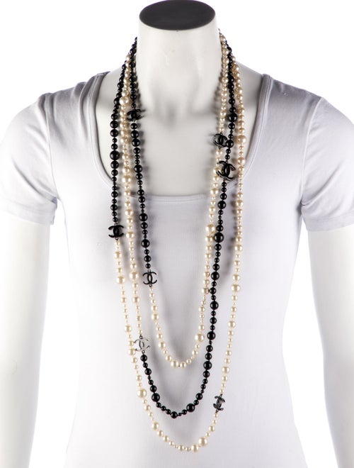 Chanel Faux Pearl & Resin CC Bead Multistrand Necklace