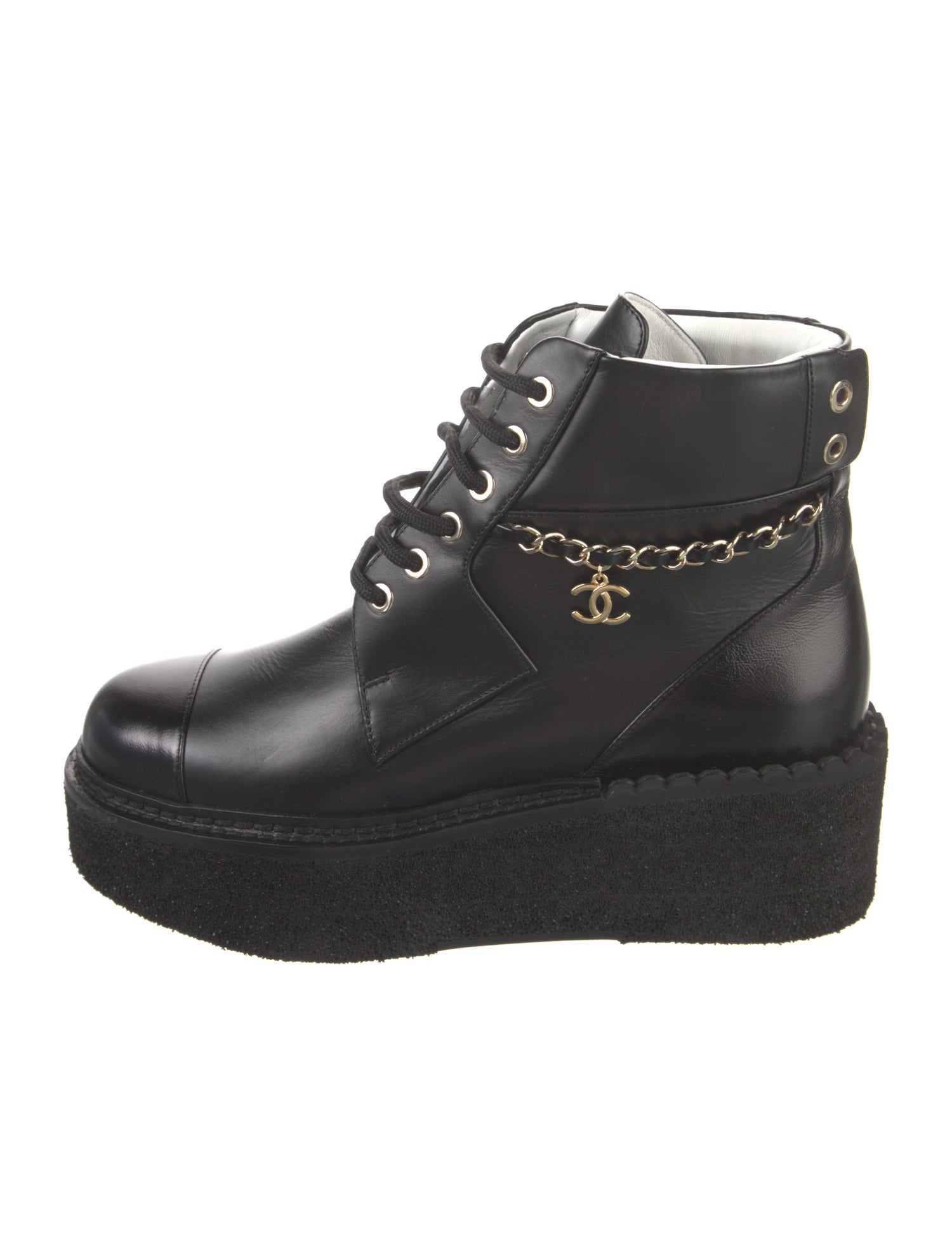 Chanel 2022 Interlocking CC Logo Lace-Up Boots w/ Tags