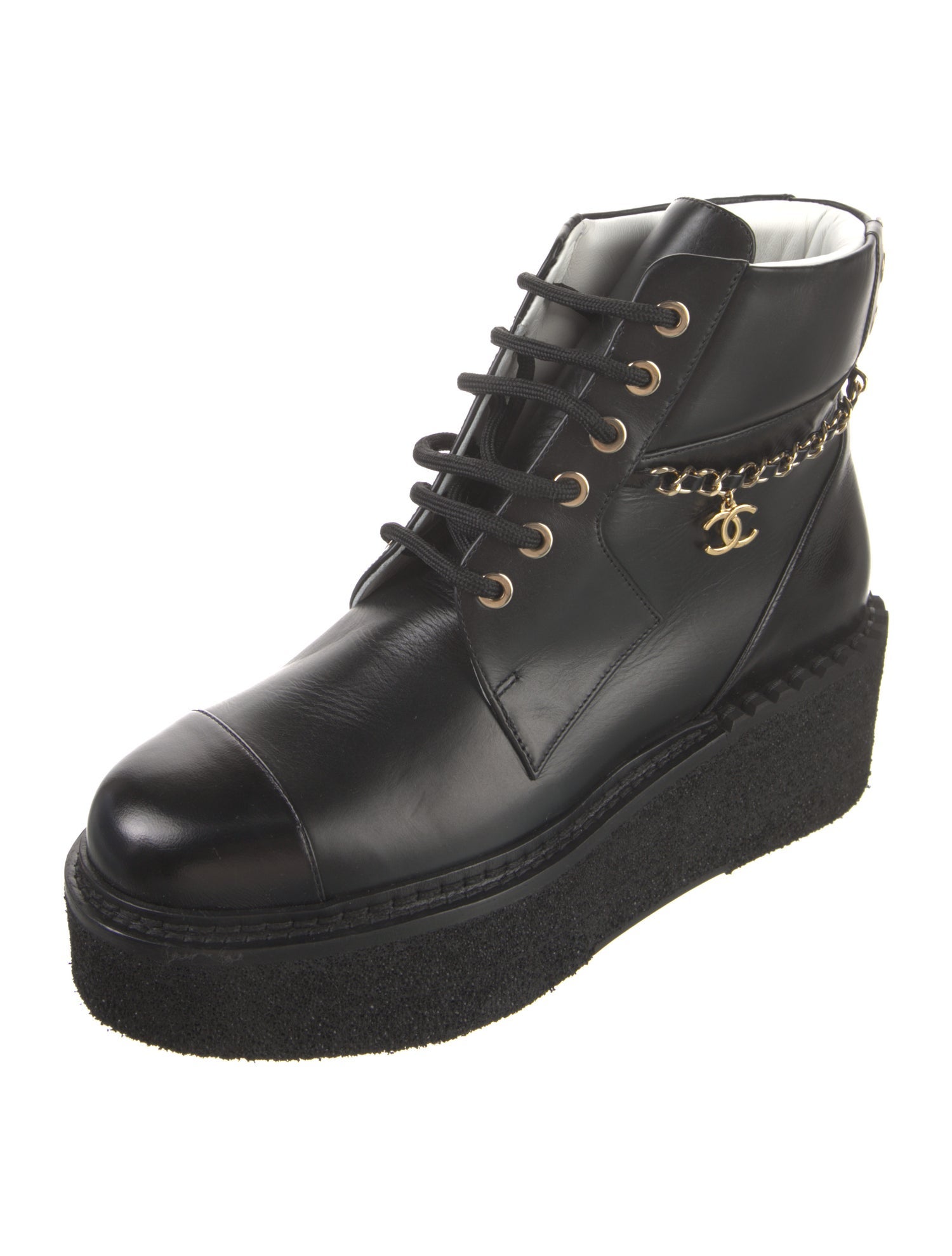 Chanel 2022 Interlocking CC Logo Lace-Up Boots w/ Tags