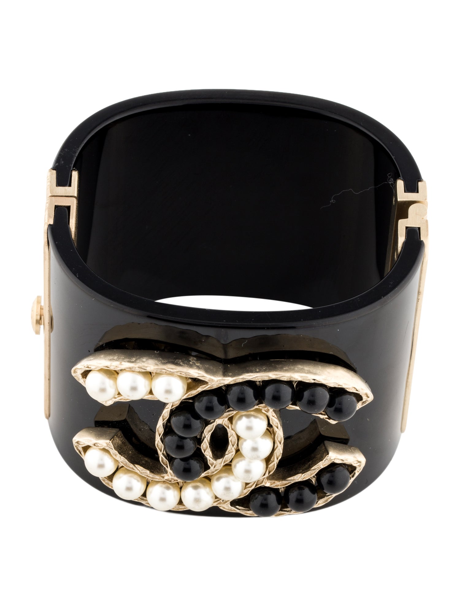 Chanel Faux Pearl & Resin Hinged CC Bracelet