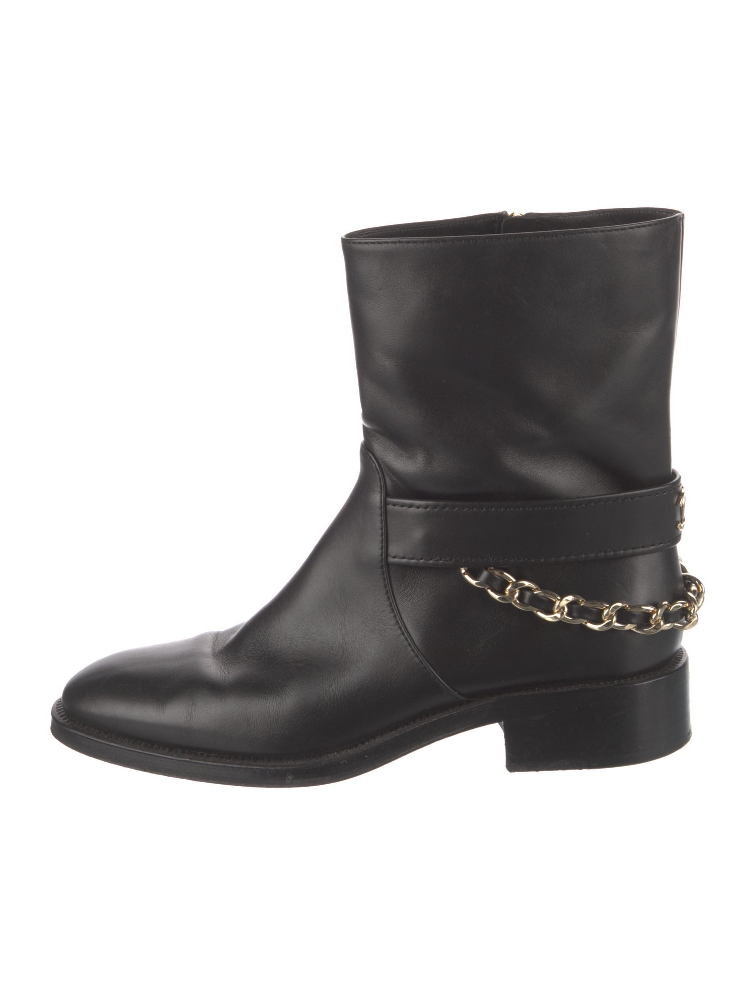 Chanel Interlocking CC Logo Leather Moto Boots