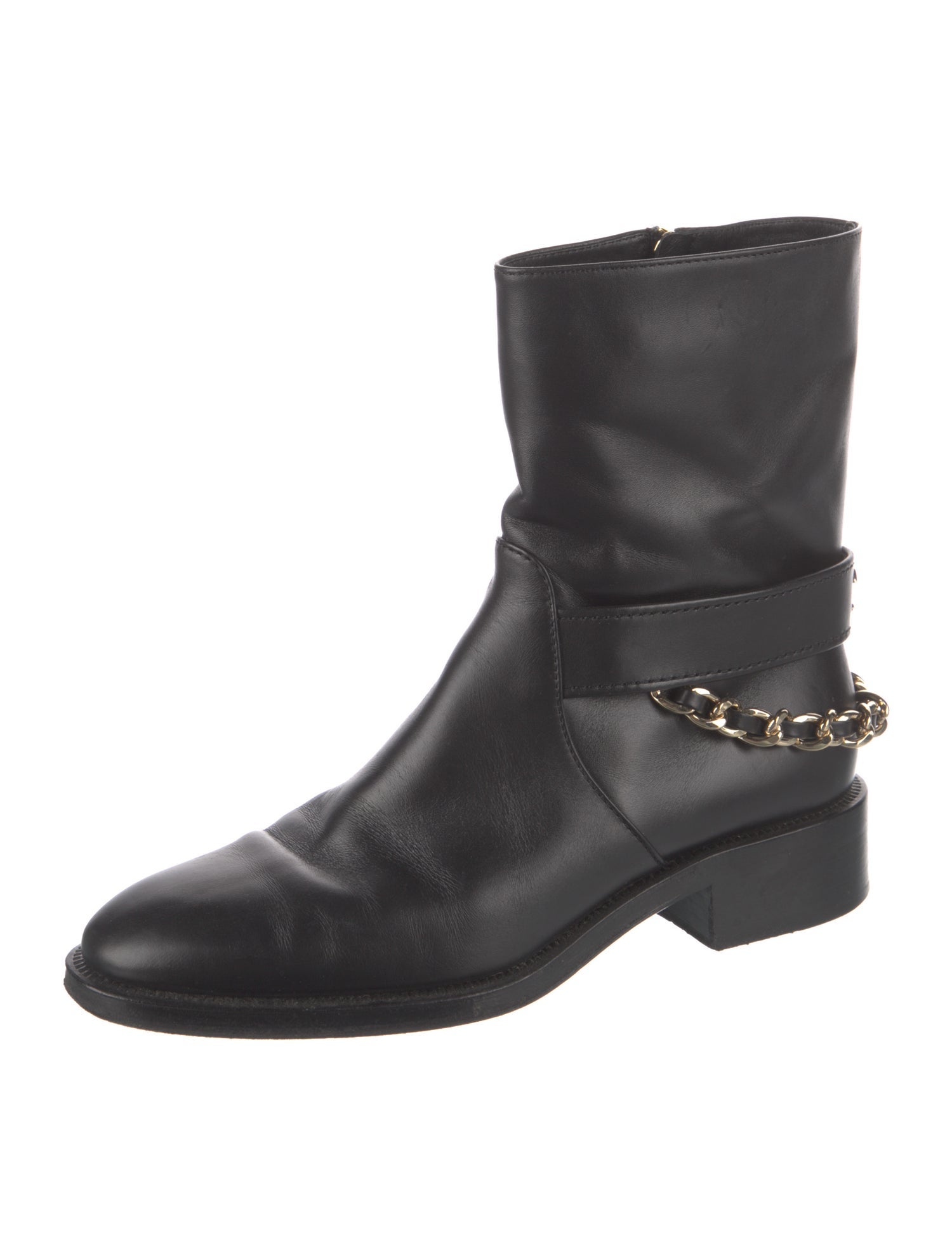 Chanel Interlocking CC Logo Leather Moto Boots