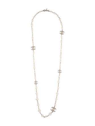 Chanel Faux Pearl & Strass CC Station Necklace