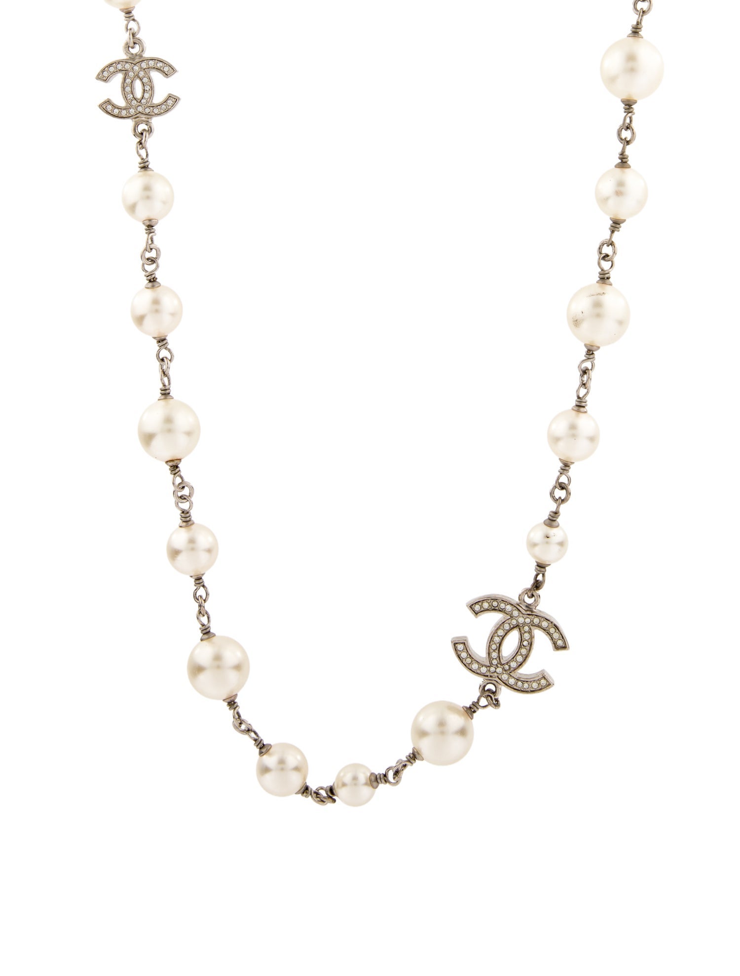 Chanel Faux Pearl & Strass CC Station Necklace