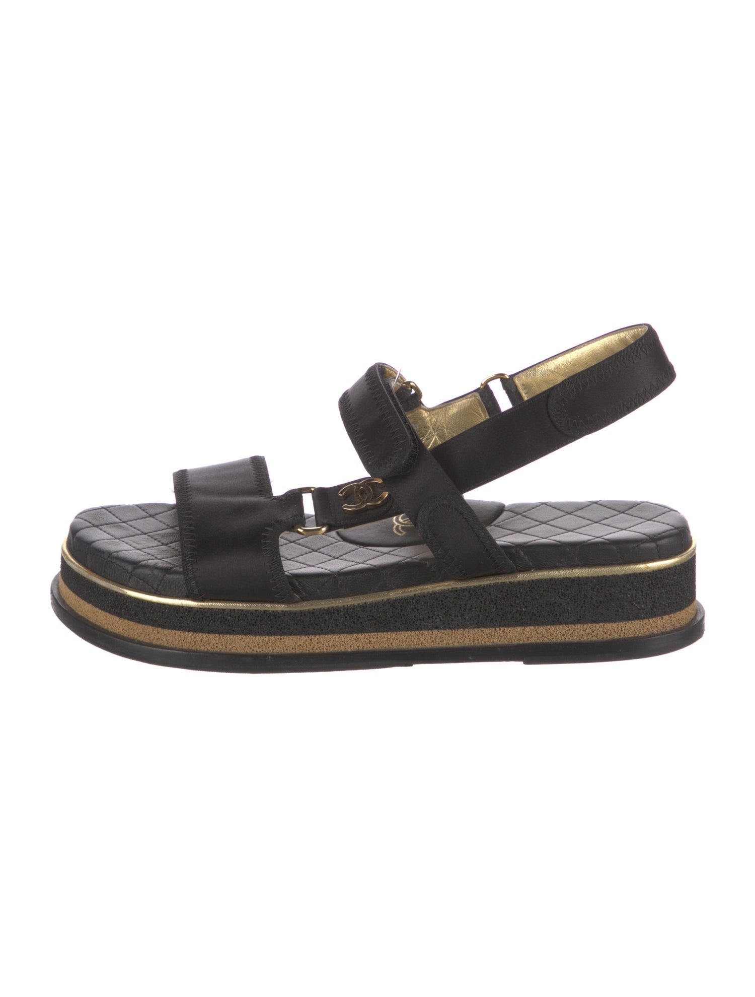 Chanel Interlocking CC Logo Satin Slingback Sandals