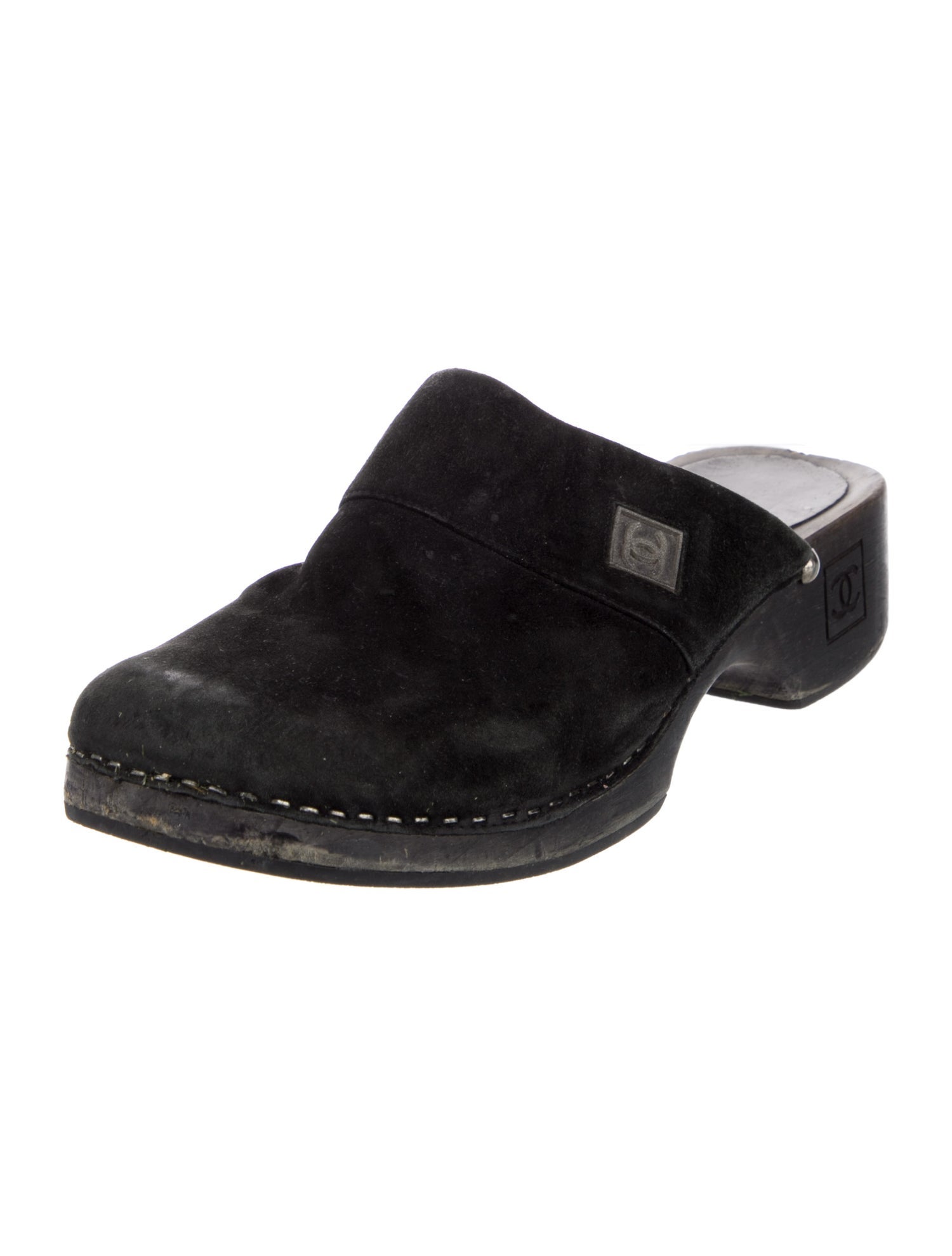 Chanel Interlocking CC Logo Suede Mules