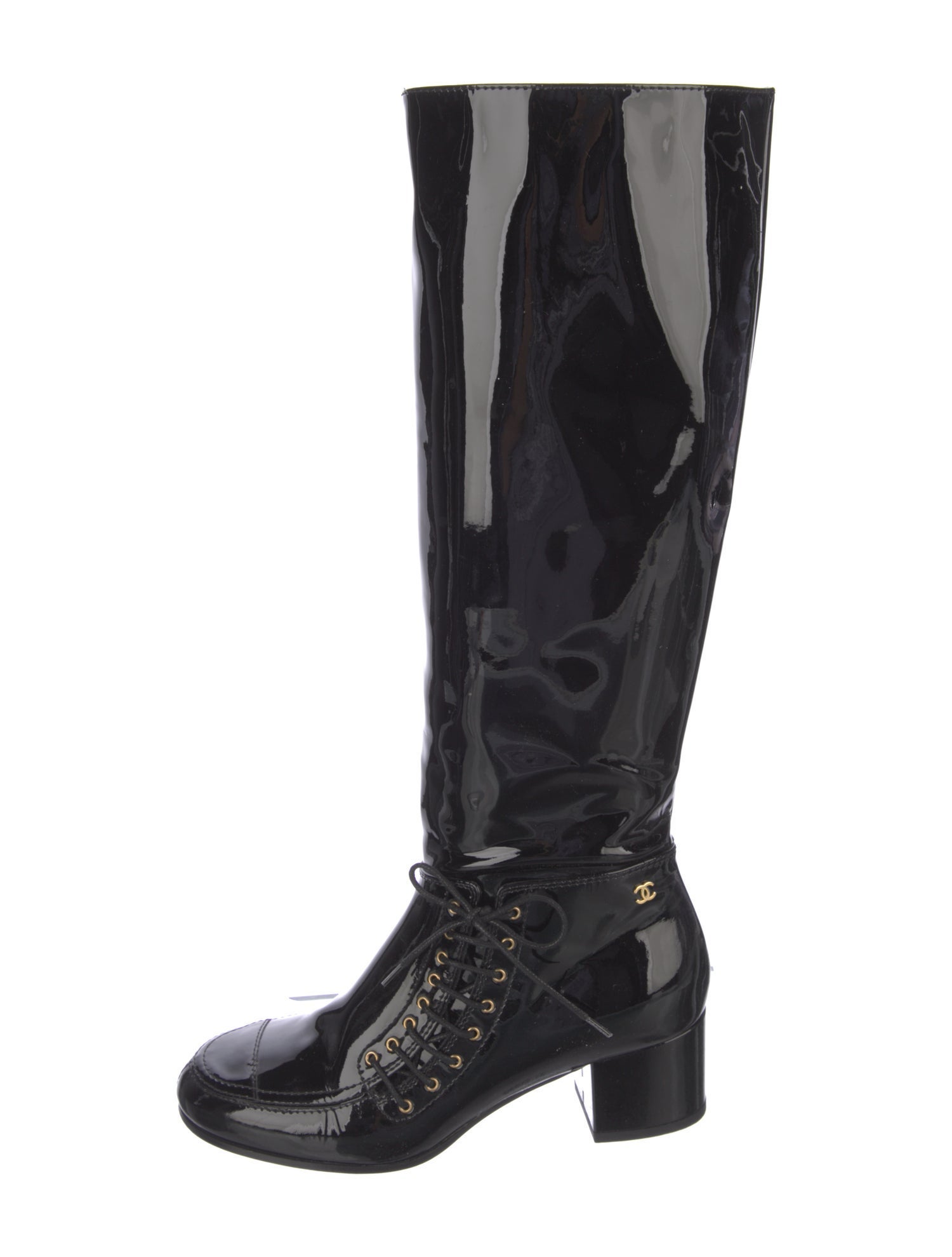Chanel Interlocking CC Logo Patent Leather Riding Boots