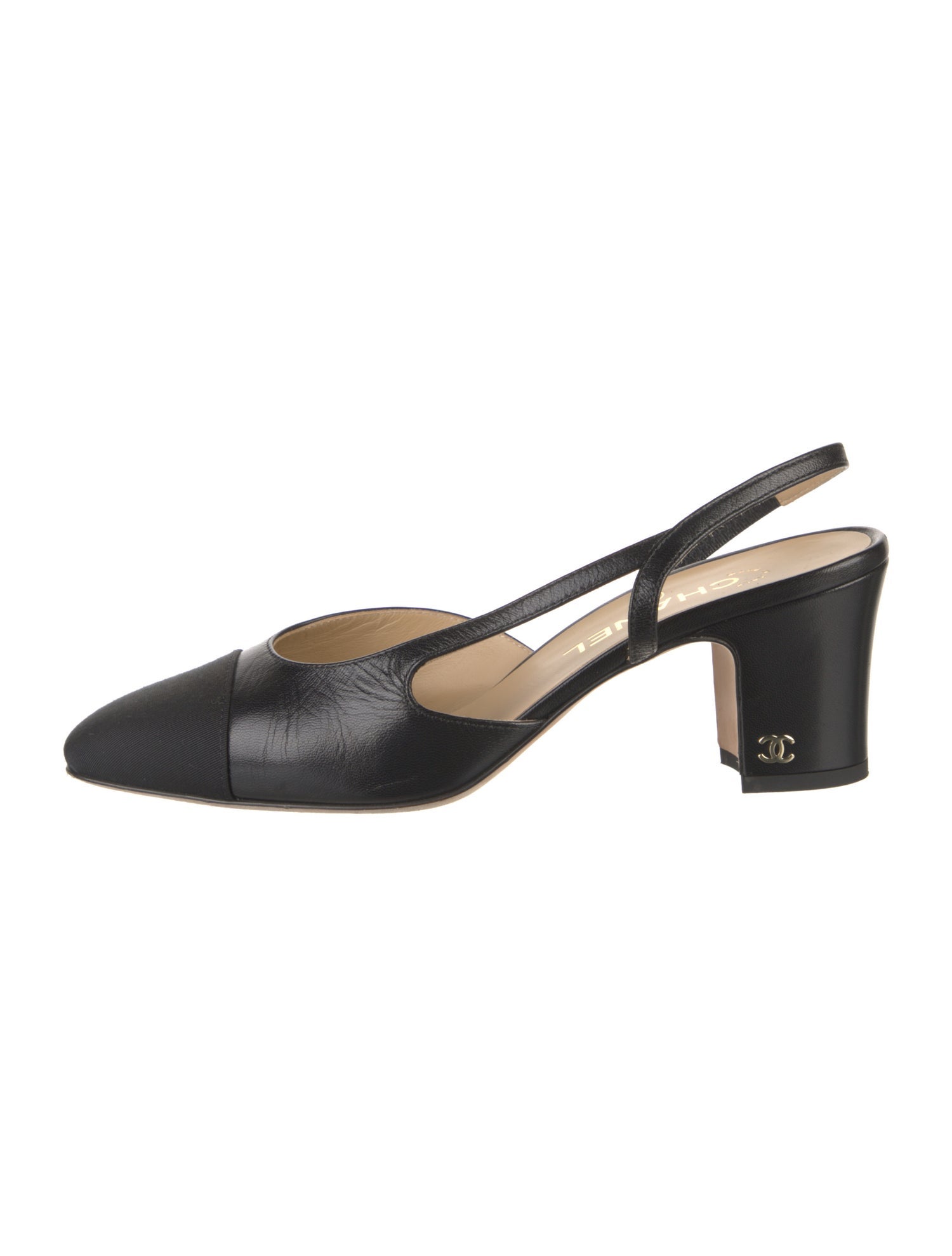 Chanel Interlocking CC Logo Leather Slingback Pumps
