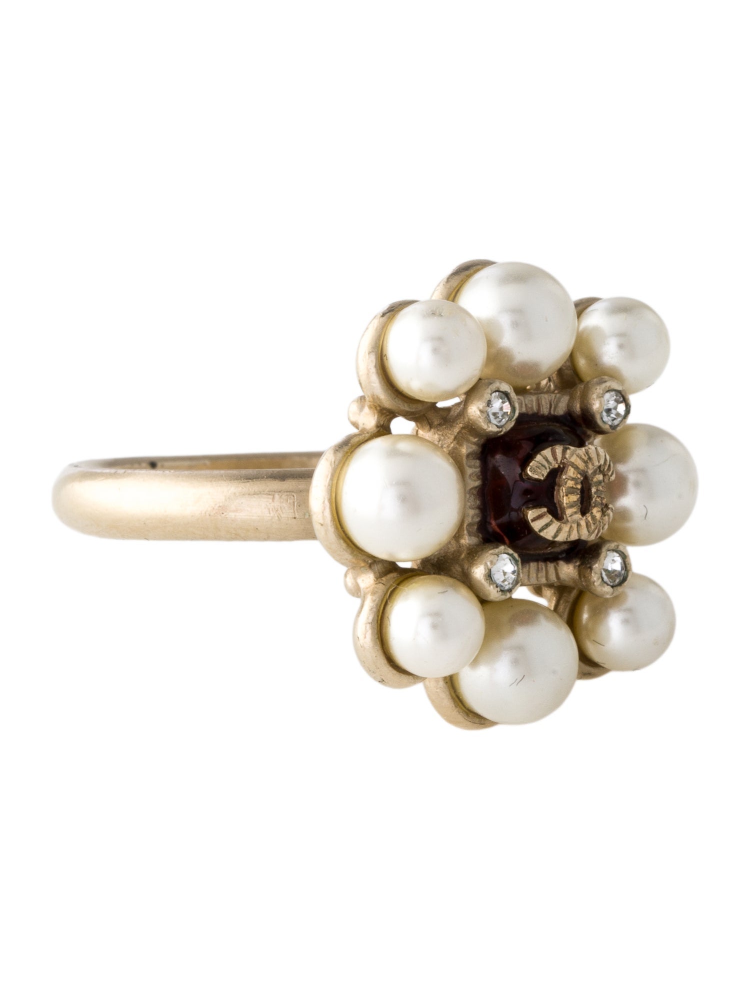 Chanel Faux Pearl, Strass & Resin CC Cocktail Ring