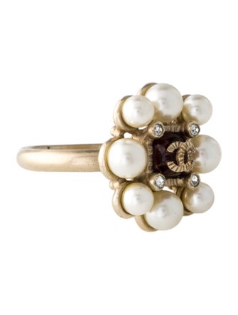 Chanel Faux Pearl, Strass & Resin CC Cocktail Ring